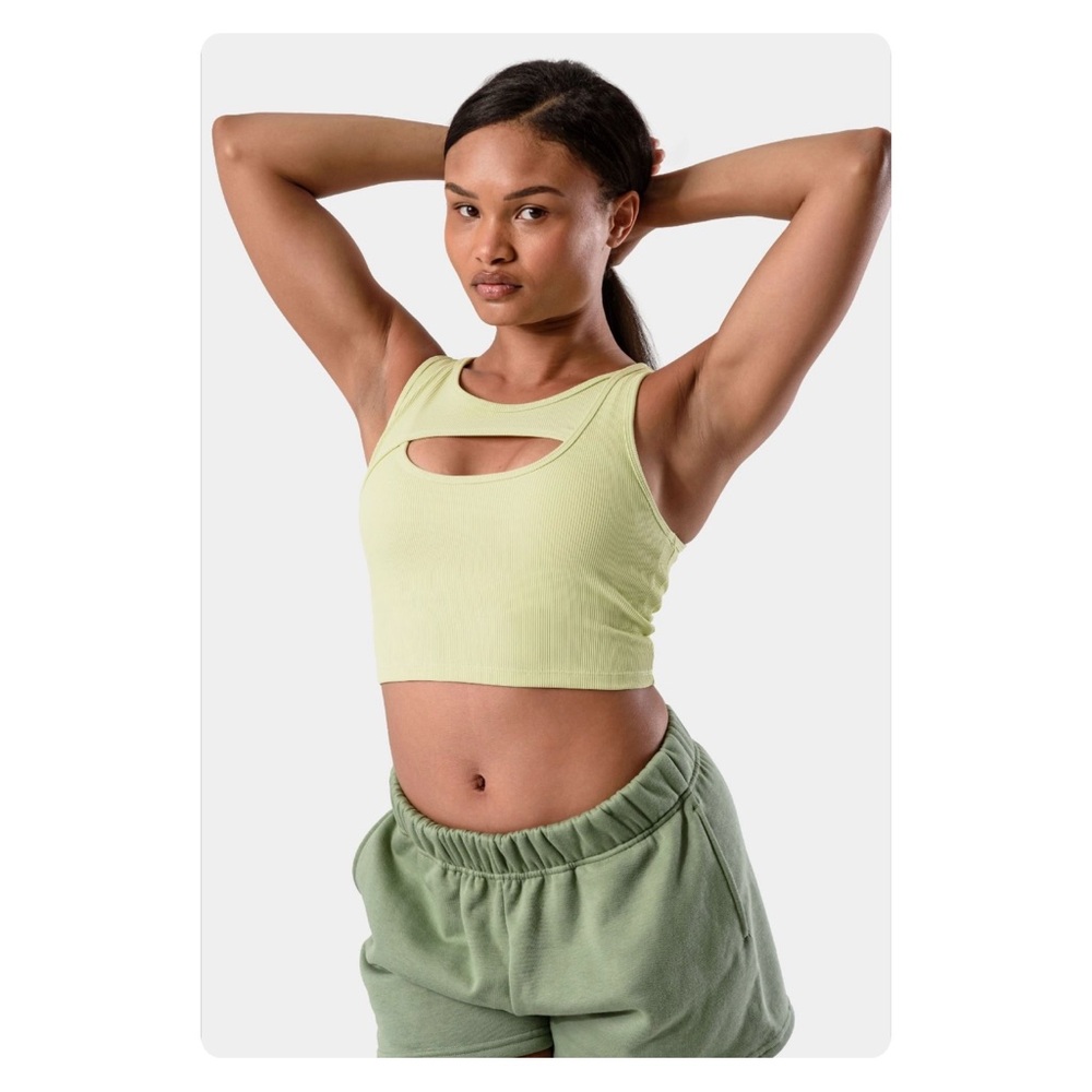★ Kamo Fitness Aria Crossover Rib Tank Top Bra - Green ★
